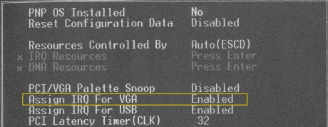 Параметр BIOS Assign IRQ For VGA