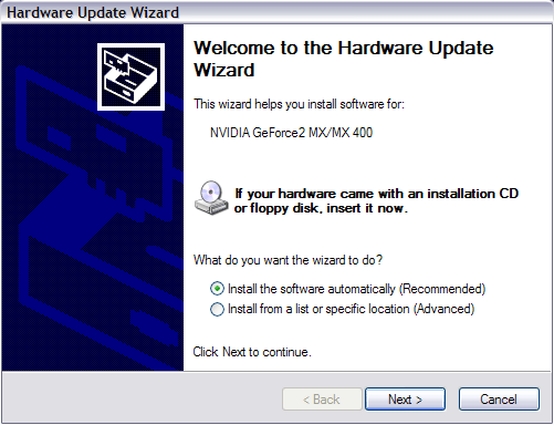 Запустится мастер «Hardware Update Wizard»