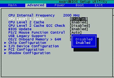 Параметр BIOS CPU Level 1 Cache